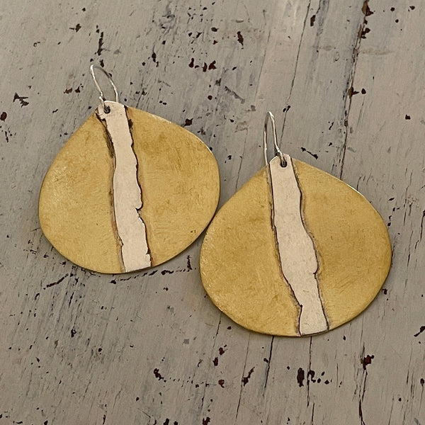 Statement Brass with silver appliqué earrings