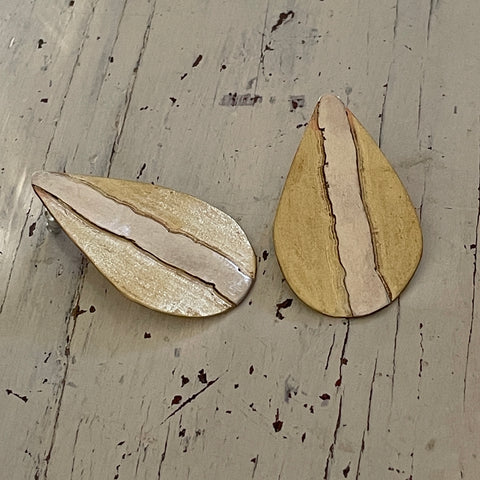 Tear shape brass earrings with silver appliqué