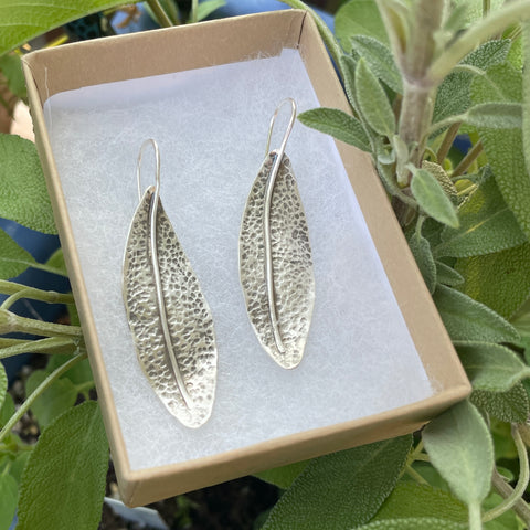 Silver sage leaf earrings